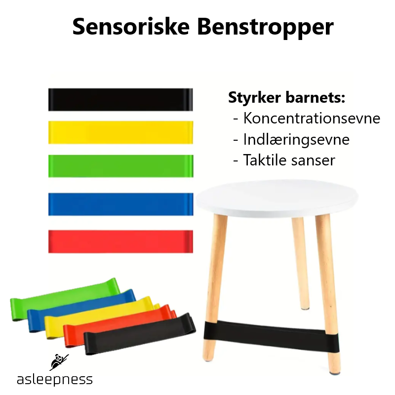 Sensorisk benstrop gummibånd til personer med ADHD og raskløshed. Kan bruges som fitness gummibånd.