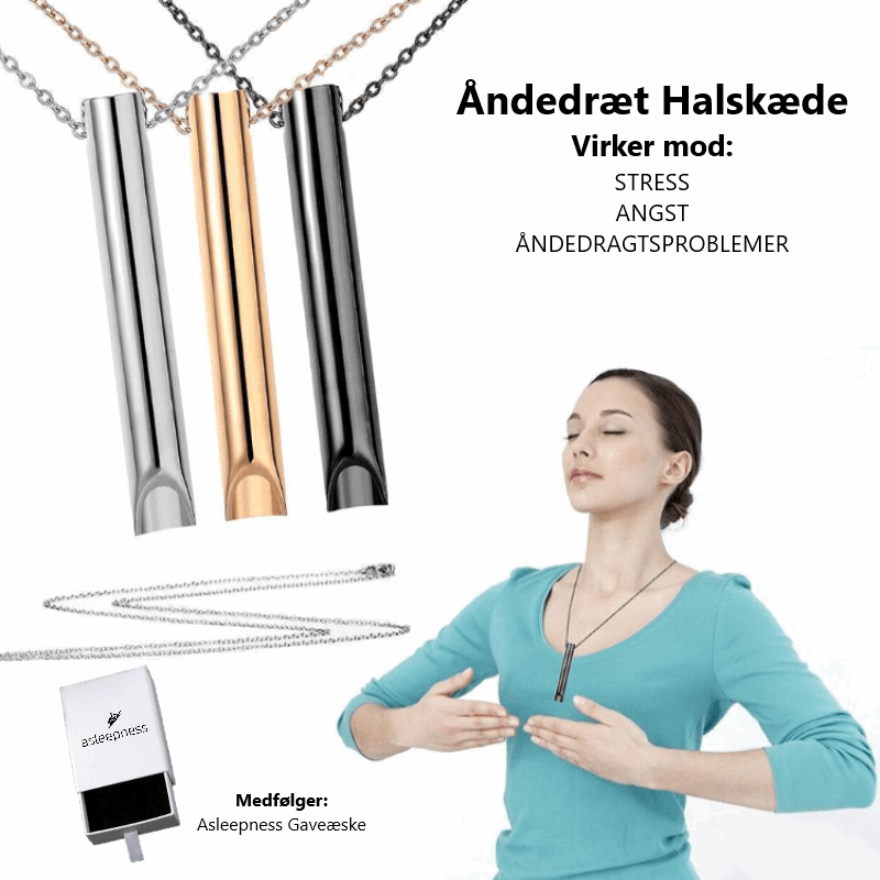 Åndedragt halskæde til undgå stress, angst og vejrtrækningsproblemer. I guld, sølv og sort lavet i stål.