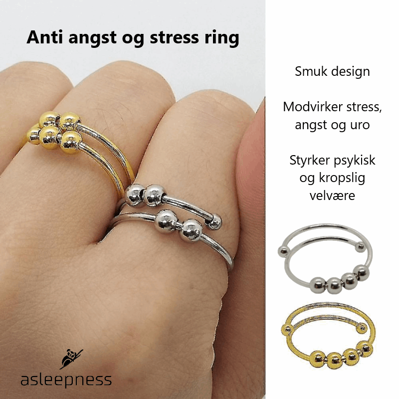 Anti angst og stress ring for ADHD i sølv og guld