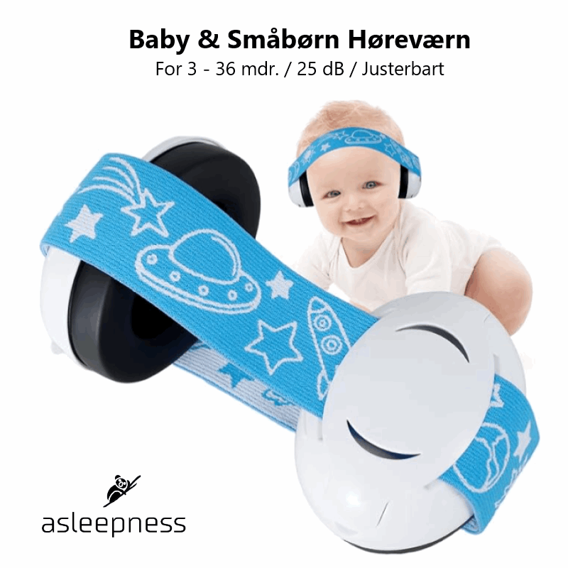 Baby og småbørn høreværn, hørebøffer og øreværn 25dB i hvid og blå