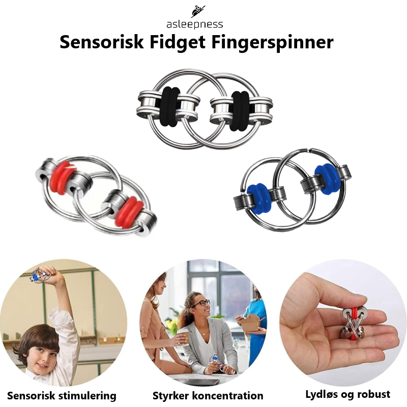 Sensorisk fidget fingerspinner til ADHD og Autisme  i sort, rød og blå