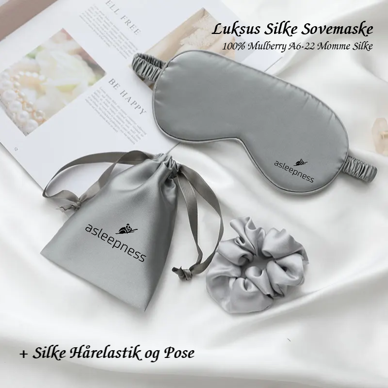 Silver grå silke sovemaske og natmaske i 100% mulberry a6 22 momme silkefibre