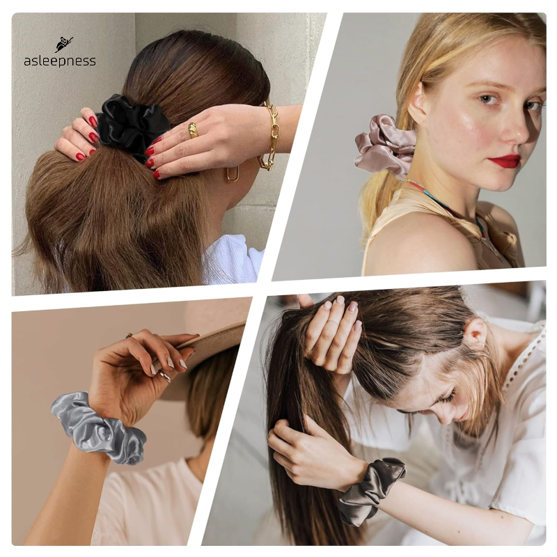 Beskyttende Hårbånd og hårelastik i 100% Mulberry 22 Momme A6 silke i 7 farver