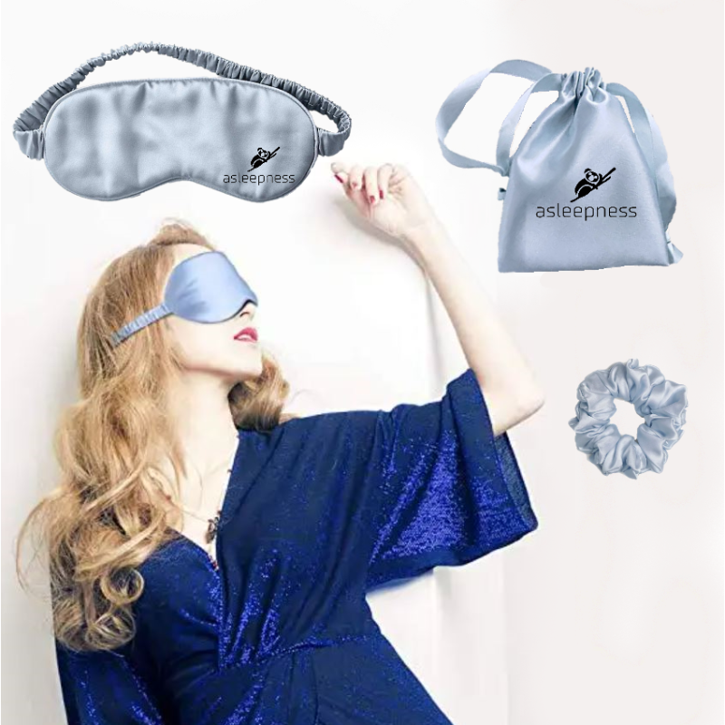 Silkemaske i silver blue i 100% Mulberry 22 Momme silkefiber