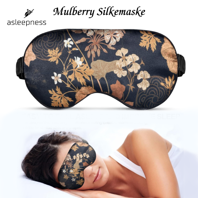 Silke sovemaske og øjenmaske mulberry i sort og brun