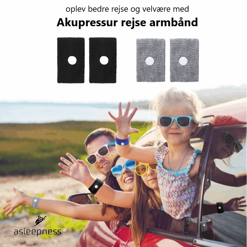 Akupressur Rejse armbånd mod køresyge, kvalme og søsyge i grå og sort