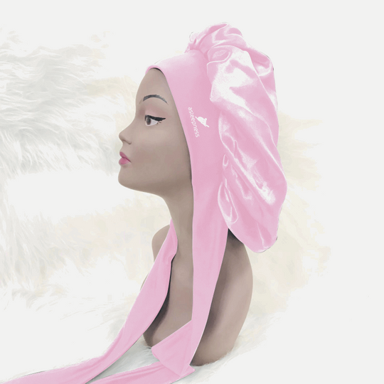 Pink Hårhætte, sovehue og sovehætte i 100% Mulberry 22 Momme A6 silkefibre