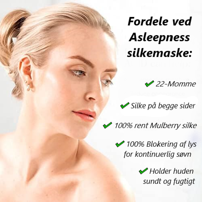 Asleepness silkemasker er i højeste silkekvalitet og funktionalitet. Smukt design og med 100% lysblokering.