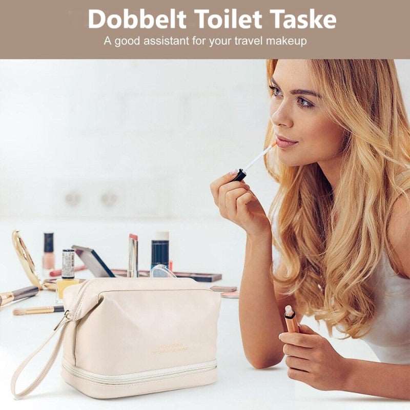 ledsager Skeptisk To grader Eksklusiv dobbelt toilettaske og makeup taske i beige -Køb NU – asleepness