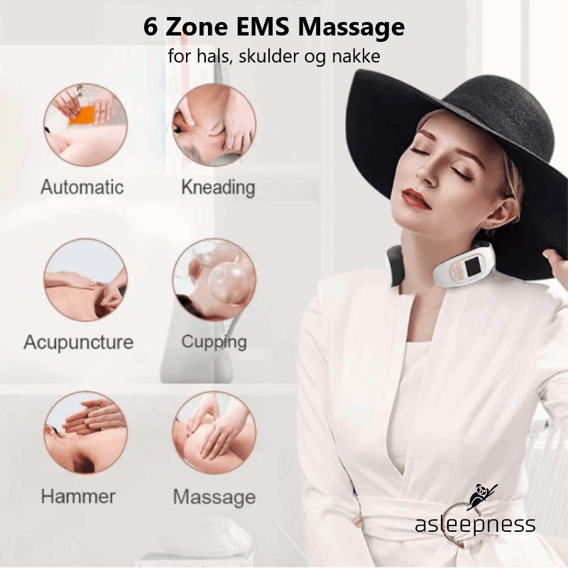 Ergonomisk 6 Zone EMS massage til nakke, skulder og hals med varme, ems og akupunktur i hvid