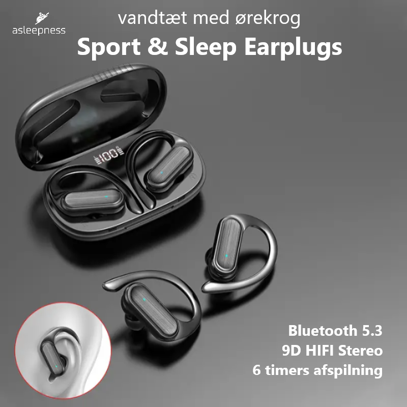 Stereo Vandtæt Earplugs høretelefon og ørepropper med BT 5.3 og ørekrog i sort
