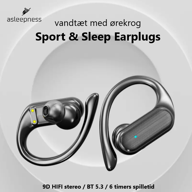 Vandtæt Earplugs høretelefon og ørepropper med BT 5.3 og ørekrog i sort