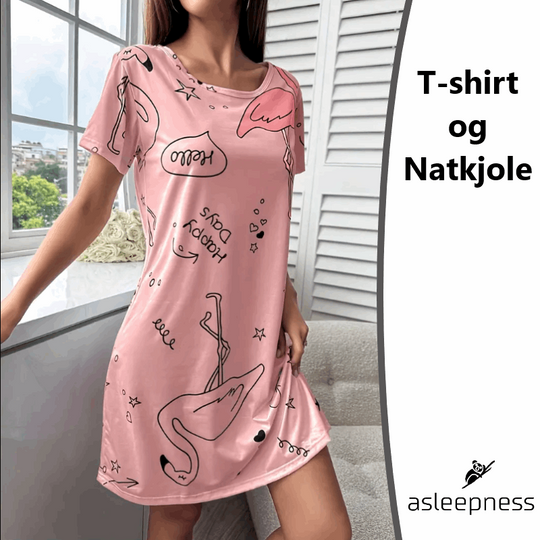 Elegant Lang t-shirt og natkjole som nattøj i rosa i store størrelser
