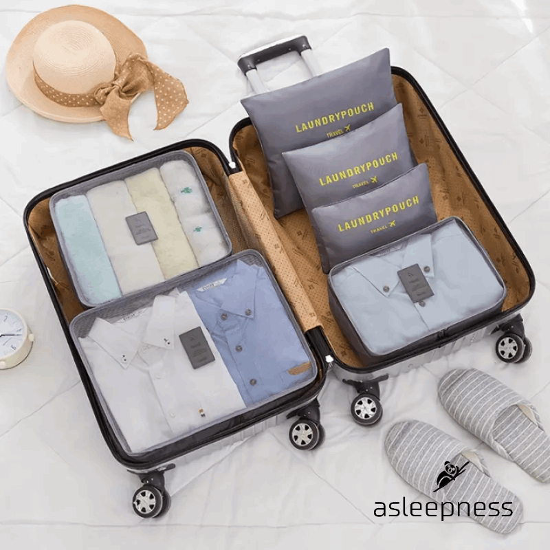 Rejsevenlig Rejsetaske og pakkeposer til kuffert 6 dele i grå