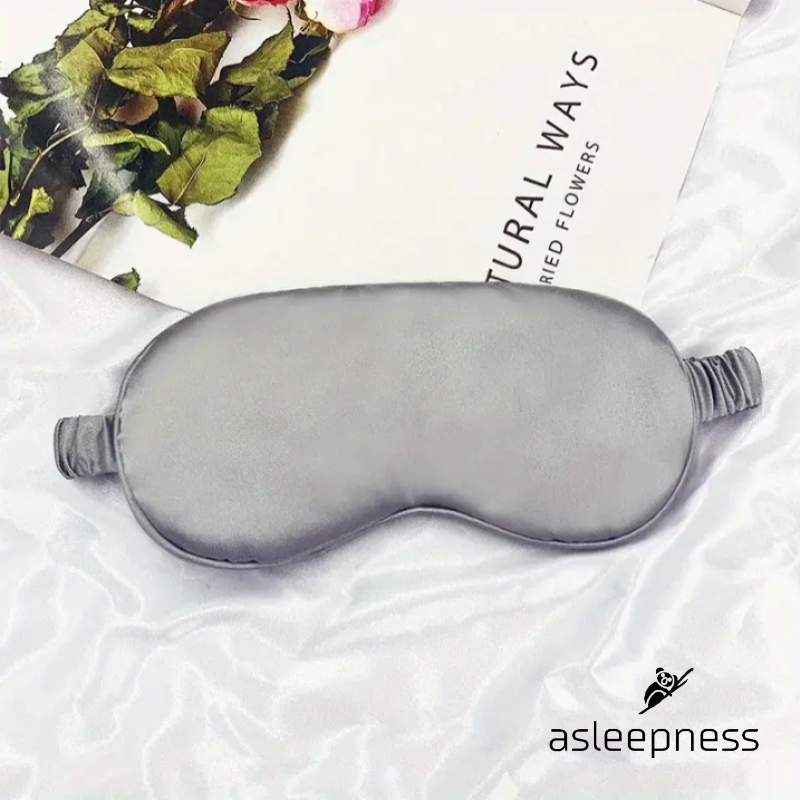 Silke satin sovemaske og øjenmaske (sølv grå)