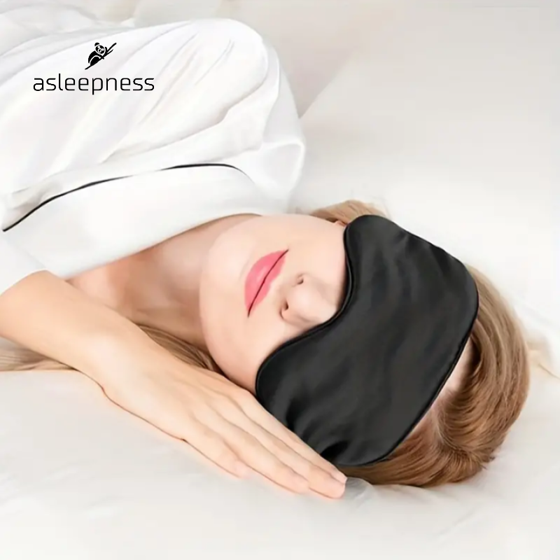 Behagelig Silke satin sovemaske, øjenmaske og ansigtsmaske i sort