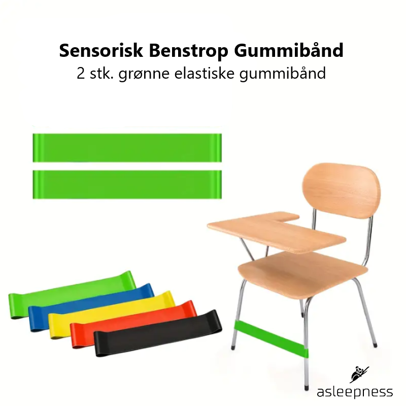 Grøn Sensorisk benstrop gummibånd til personer med ADHD og raskløshed. Kan bruges som fitness gummibånd.