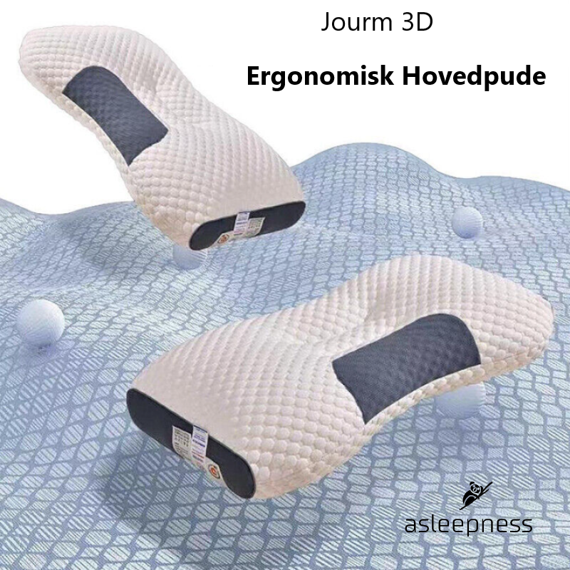 3D ergonomisk hovedpude og nakkestøtter i polyester i blå og hvid