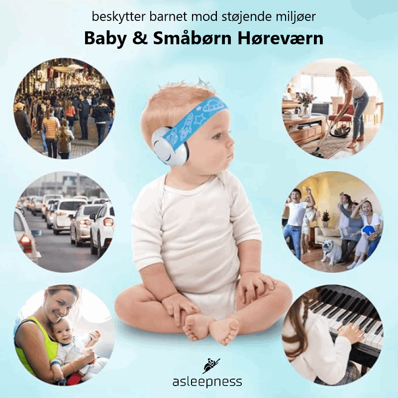 Praktisk beskyttende Baby og småbørn høreværn, hørebøffer og øreværn 25dB i hvid og blå