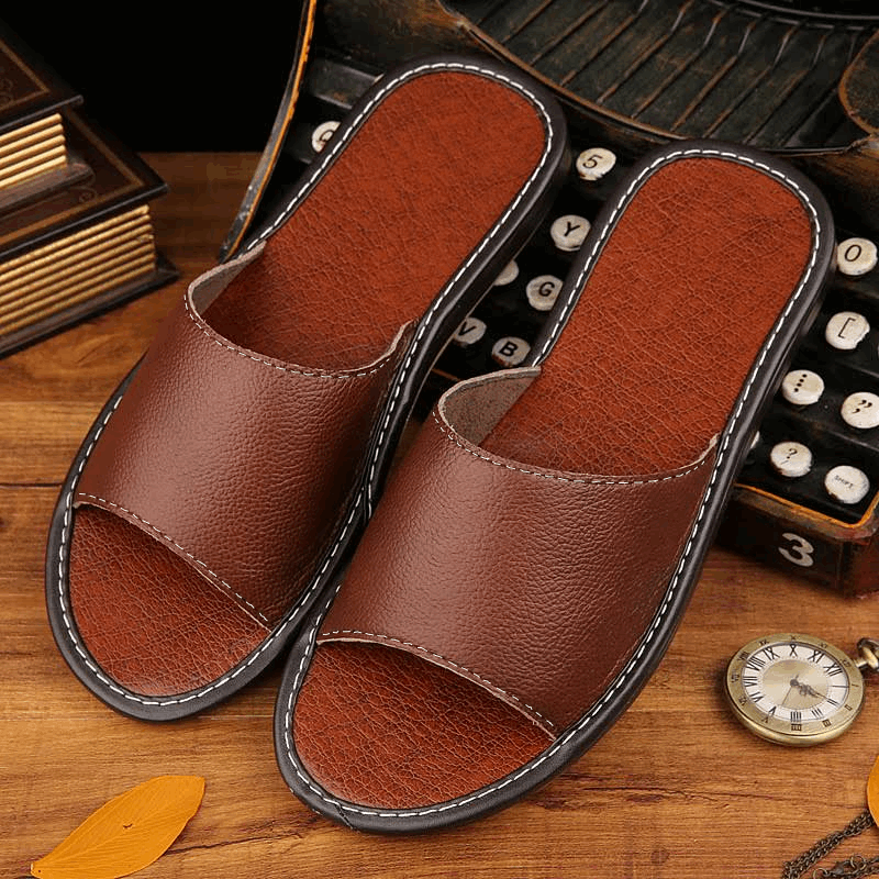 Hjemmesko som også kan bruges som udendørs sandaler i ægte skin med gummibund