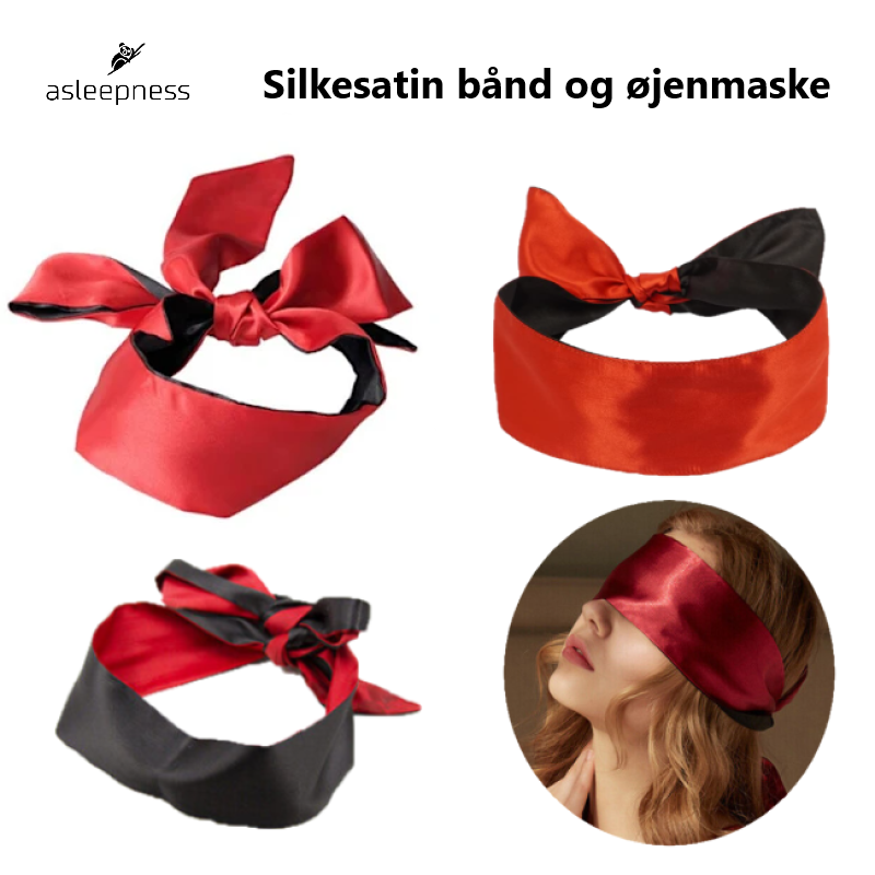 Silke satin bånd og øjenmaske som fra Fifty Shake til romantik og god nattesøvn  i rød og rød/sort