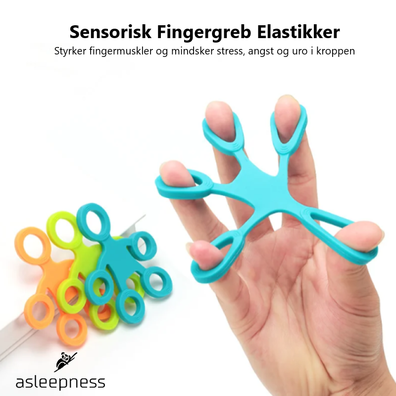 Sensorisk Fingergreb Elastikker og træningsbånd i silikone i grøn, blå og orange
