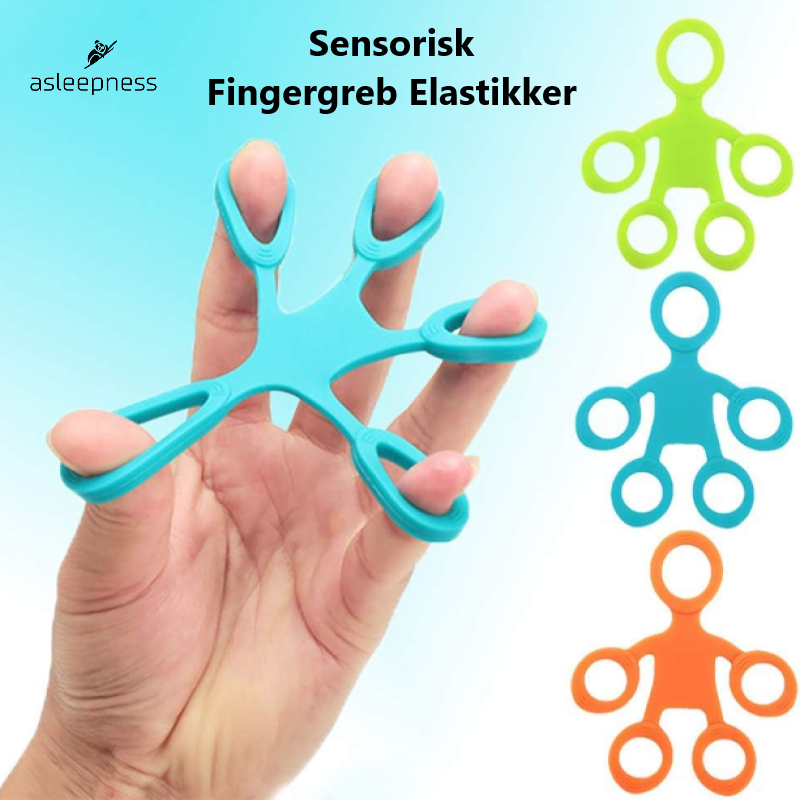 Sunde Sensorisk Fingergreb Elastikker og træningsbånd i silikone i grøn, blå og orange