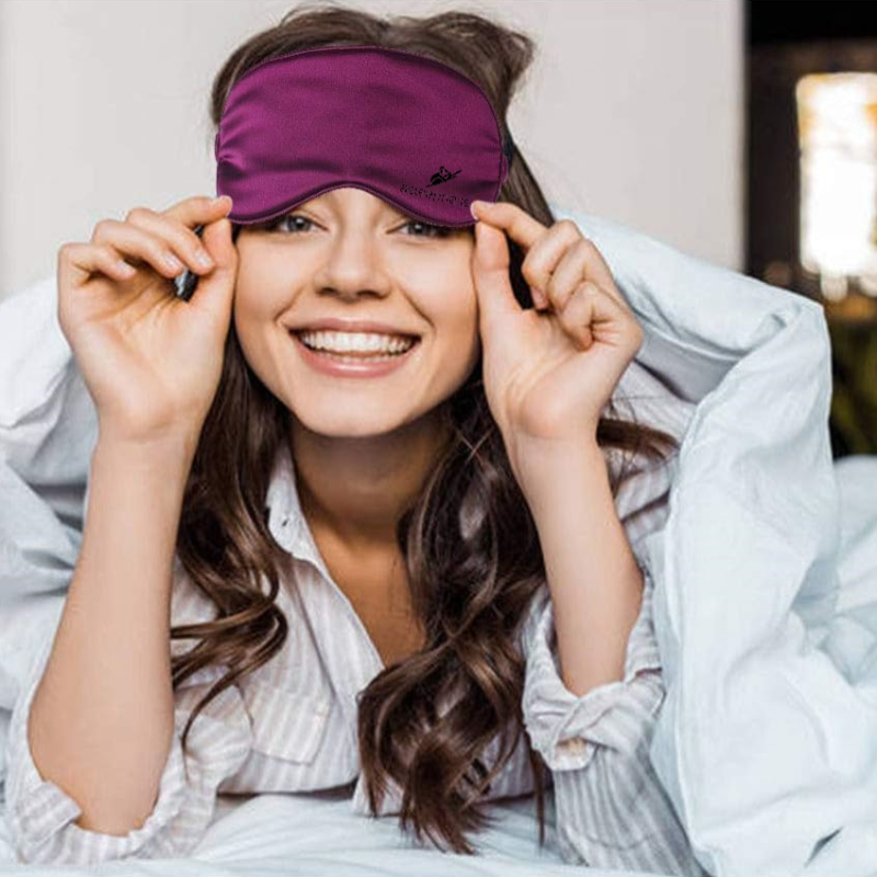 Purple øjenmaske og sovemaske i rent silke med A6 mulberry 22 momme kvalitet