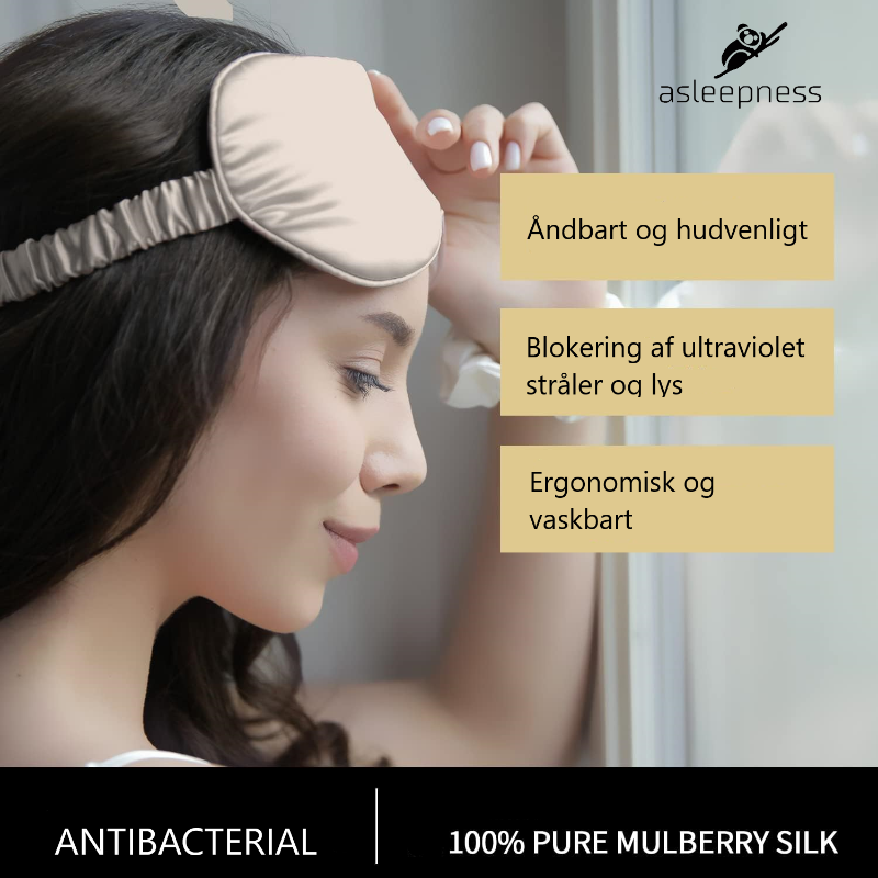 Silkemaske i højt kvalitet i beige. Skåner din hud, forebygger soverynker og forhindrer sammenfiltrede hår om morgen.
