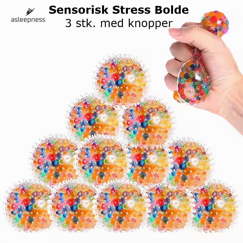 Sensorisk anti stress bolde med knopper for personer med ADHD, stress og angst.