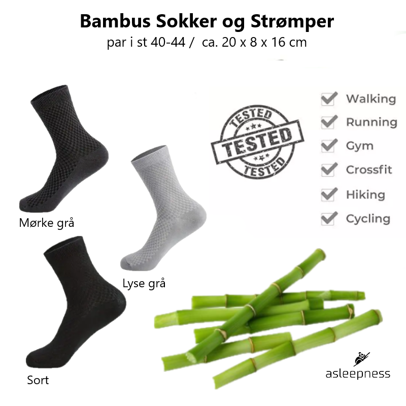 Bambus sokker og strømper lang i sort st. 40-44 til fritidssport