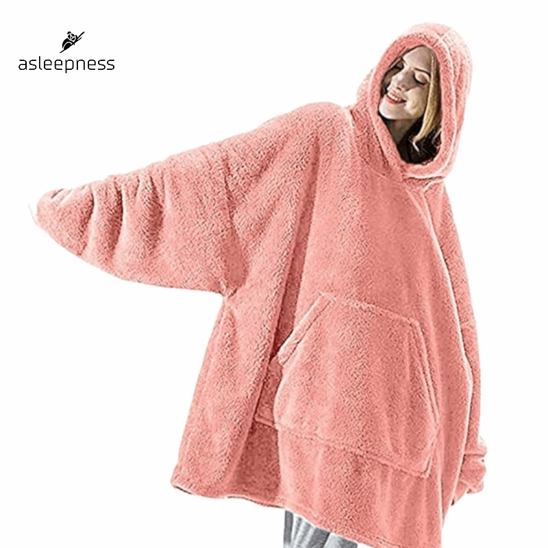 Fleece nattøj, hyggetrøje, hættetrøje og hyggetøj i pink og blød krølfri fleece stof