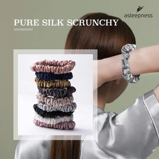 Praktiske Scrunchie hårelastikker og hårbånd i 100% Mulberry Silke med 22 Momme A6 Kvialitet