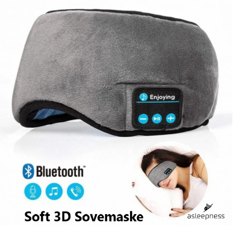 3D sovemaske og øjenmaske i grå med BT musik til afslapning