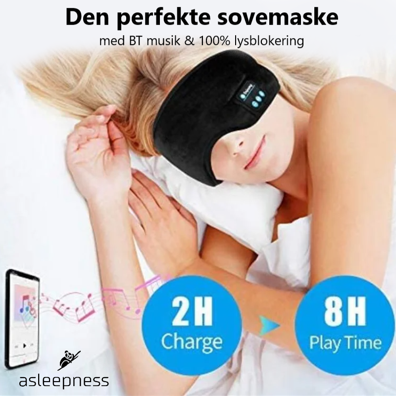 Sovemaske og natmaske med BT musik og 100% lysblokering i sort.