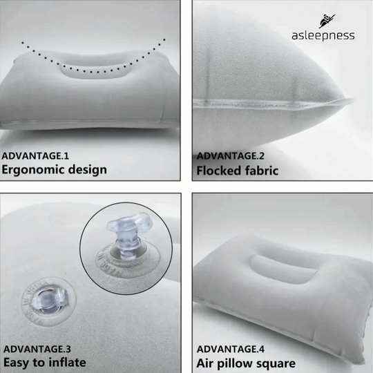 Praktisk Ergonomisk oppustelig rejsepude, støttepude og sovepude i grå 