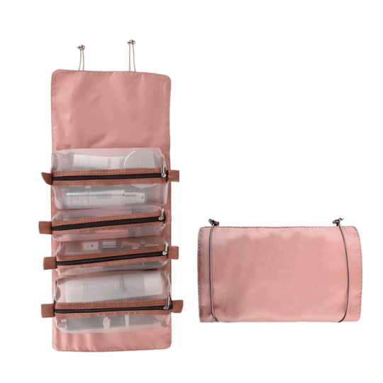 Rosa foldbar toilettaske og makeup taske fra Asleepness