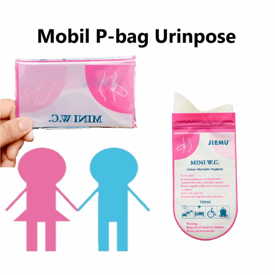Urinpose og tissepose som kan medbringes og bruges ved akut toiletbehov