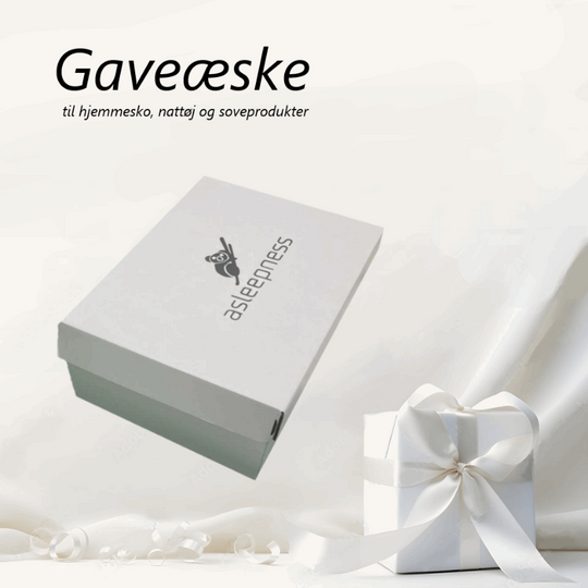 Hvid og elegant gaveæske til hjemmesko med Asleepness Logo