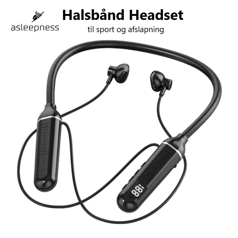 Behagelig Halsbånd BT headset og høretelefon til sport og søvn i  sort med 100 timers spilletid