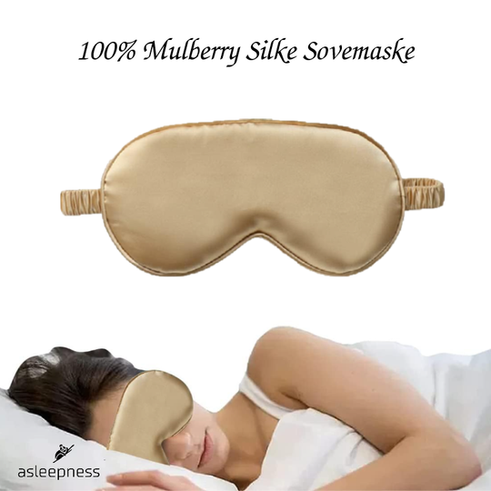 Øjenmaske, sovemaske og silkemaske i guld og 100% mulberry silke