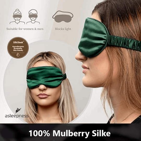 Elegant Silkemaske, øjenmaske og sovemaske i ren silke mulberry i grøn