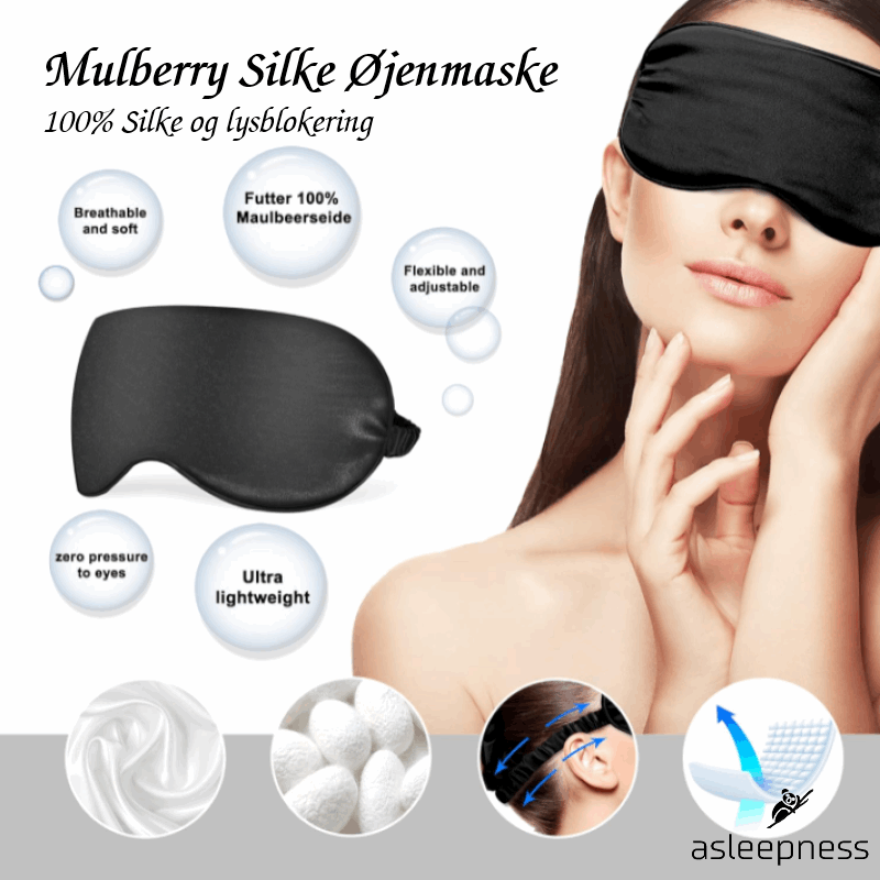 Mulberry Silke øjenmaske og sovemaske i sort med elastikrem