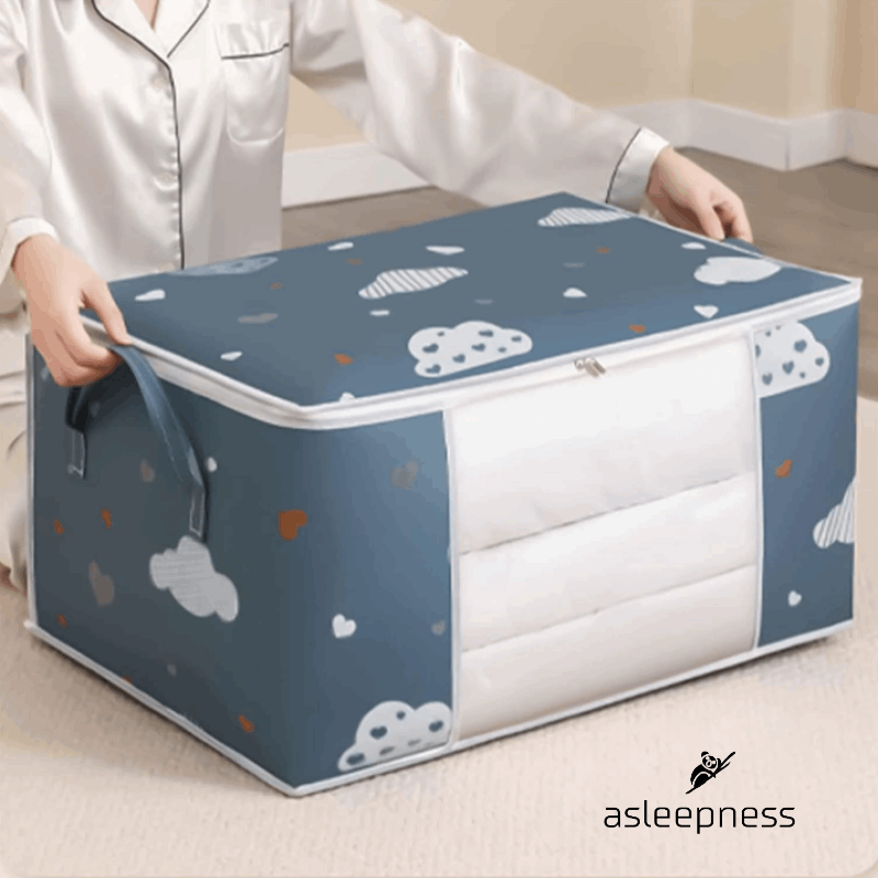 Pakkepose, opbevaringspose til tøj, dyner, sengetøj i blå med lynlås 75L vandtæt