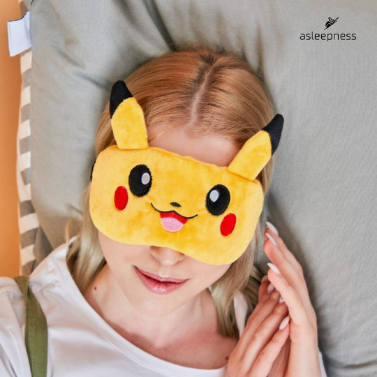 Sovemaske og øjenmaske med Pokermon Pikachu i plys for børn
