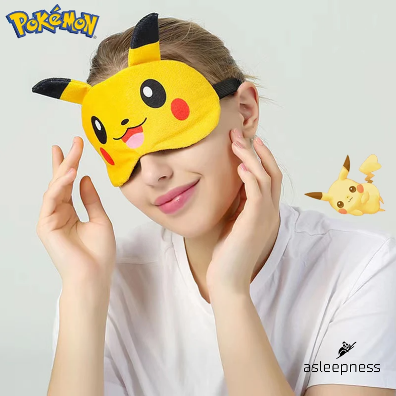 Sovemaske og øjenmaske med Pokermon Pikachu i plys  for børn og unge