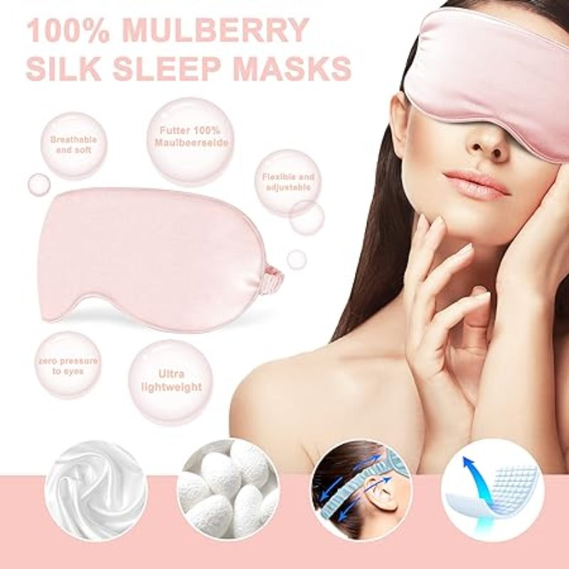 Behagelig Øjenmaske, sovemaske og silkemaske i pink og 100% mulberry silke