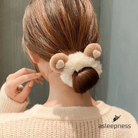 Sød Hårelastik, hårbånd og hårpynt i hvid og brun plys med bamseører