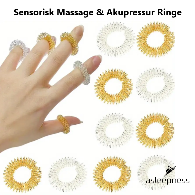 Praktiske Sensorisk Finger Massage og Akupressur Ring til ADHD i sølv og guld