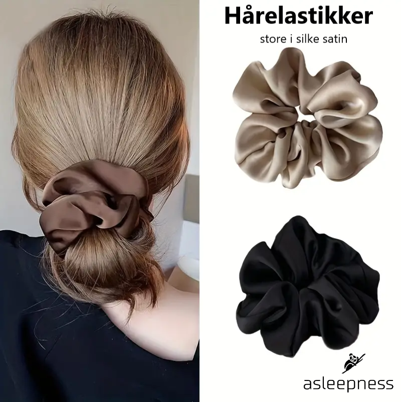 Silke satin hårelastik, hårbånd og hårpynt i stor størrelse og i brun, sort og khaki